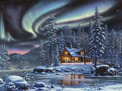 Зимний домик в лесу» — создано в Шедевруме