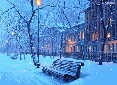 Обои парк, фонари, вечер, зима, снег, город на рабочий стол - картинки с  раздела Зима