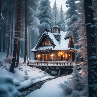 Пазл домик зимний в лесу - разгадать онлайн из раздела "Природа" бесплатно