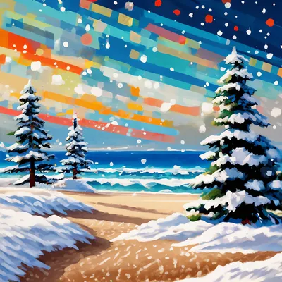 Иллюстрация Зимний пейзаж с елкой в стиле 2d | 