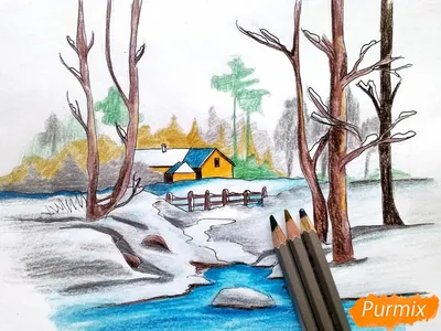 Как нарисовать зимний пейзаж ПОЭТАПНО - рисуем ЗИМУ - YouTube