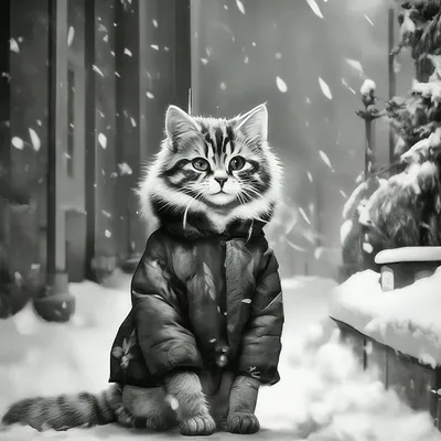 Кошка зимней курткой и пухом. …» — создано в Шедевруме