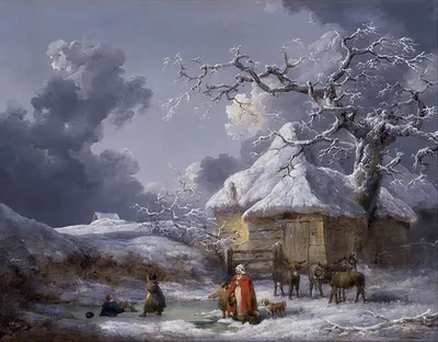 Зимний пейзаж с фигурами людей (картина) — Джордж Морланд