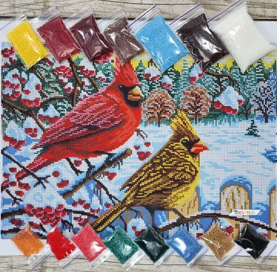 3400 Зимние птички, набор для вышивки бисером картины (ID#1611155142),  цена: 1091 ₴, купить на 