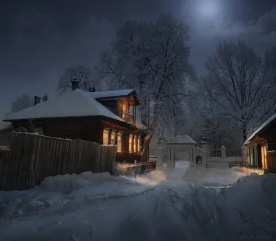 Дом в зимнем лесу с камином - 75 фото