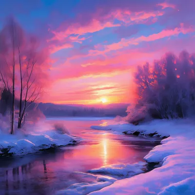 Красивый зимний закат в розово …» — создано в Шедевруме