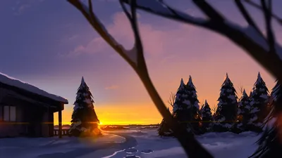 Зимний закат» картина Столярова Вадима маслом на холсте — купить на  