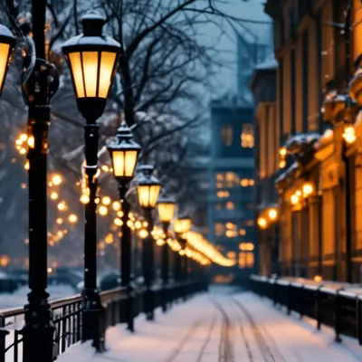 Город, ночь, зима, фонари, гирлянды» — создано в Шедевруме