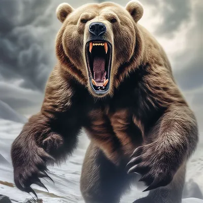 Злой медведь бежит по лесу | Премиум Фото