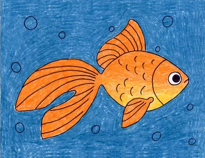 Золотая рыбка рисунок легкий - 75 фото