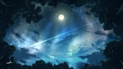 Аниме девушка феникс, звездное небо…» — создано в Шедевруме